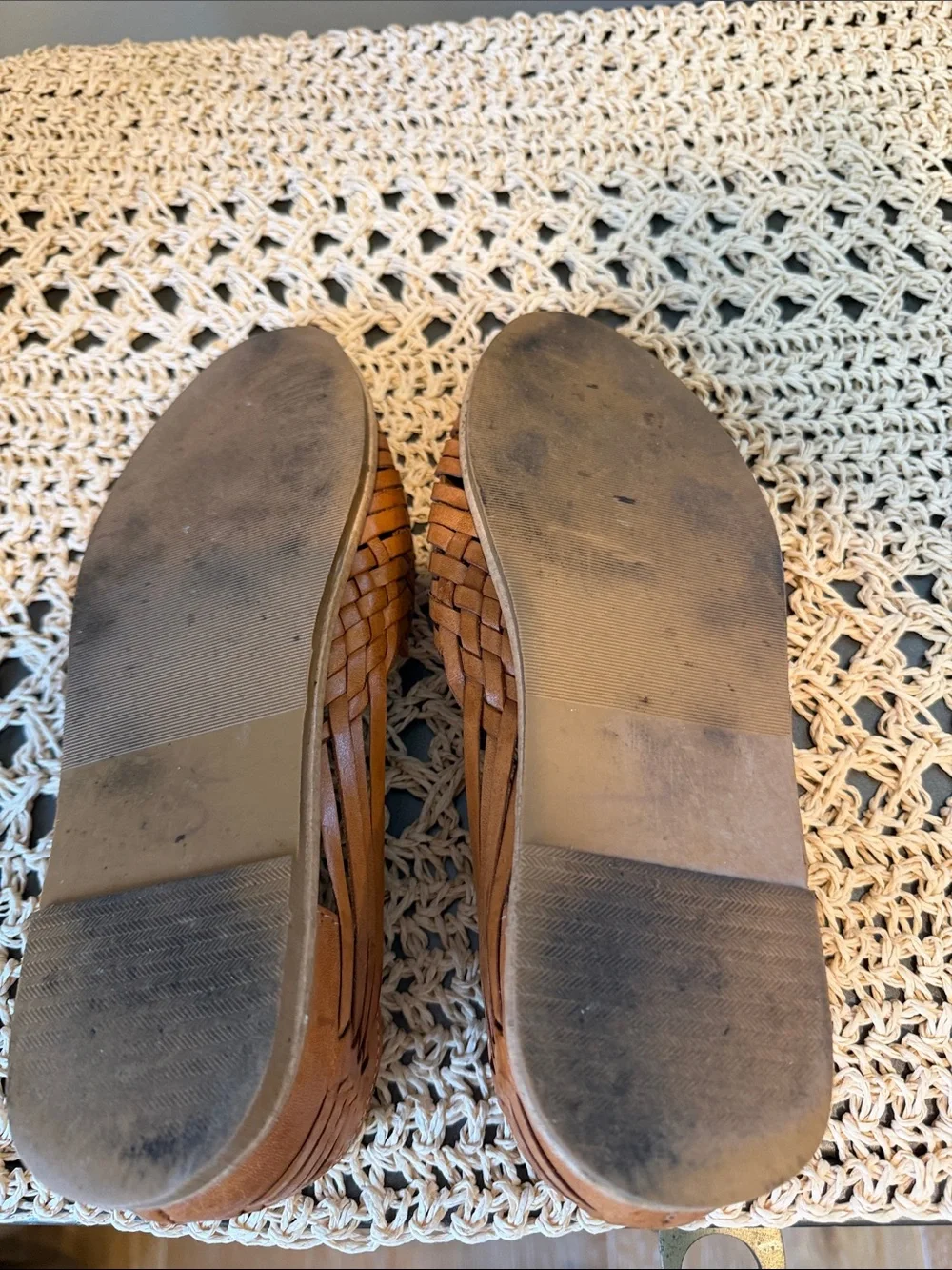Tan Woven Leather Slip-On Loafers with Tassel Detail